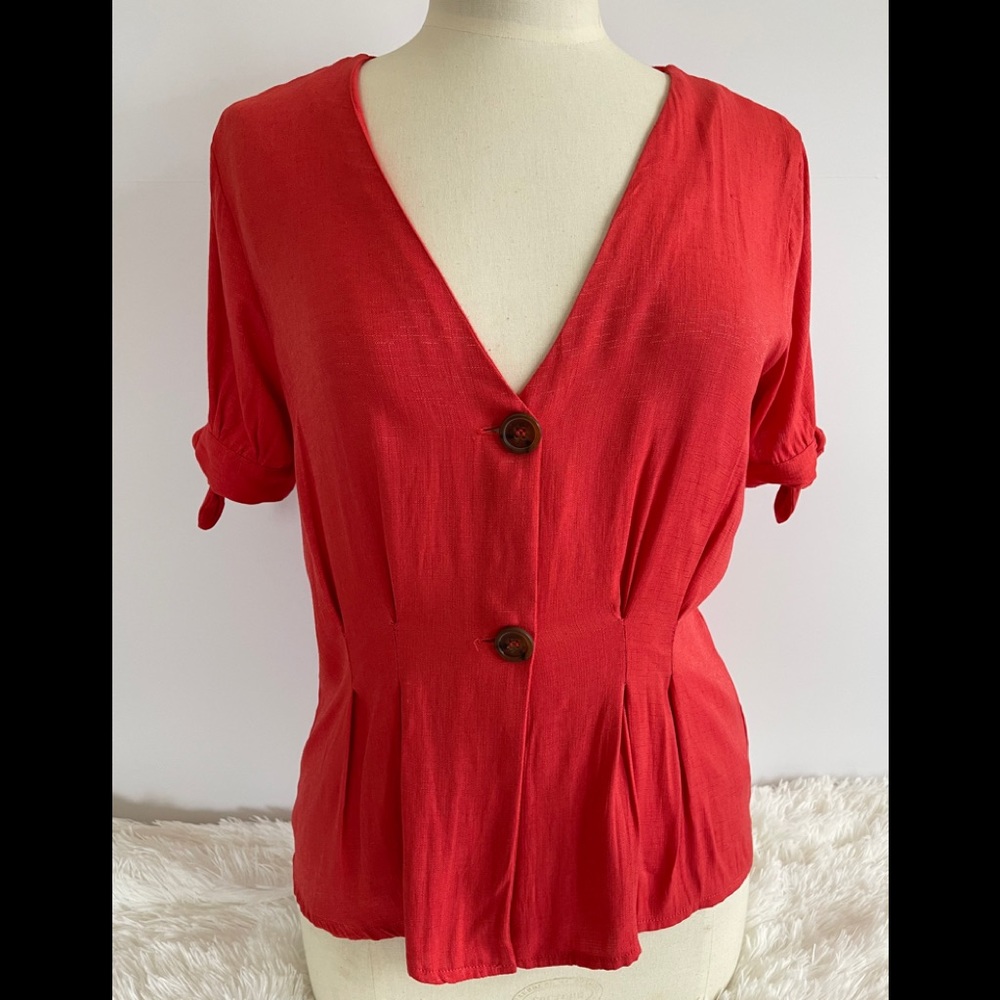 Women Studio Works Red Short Sleeve Blouse M